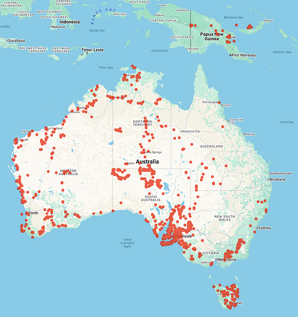 collecting locality map for 'Barker, W.R.'