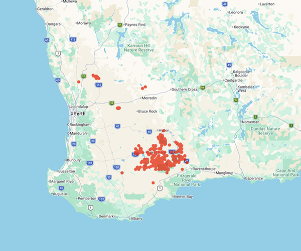 collecting locality map for 'Coates, A.'