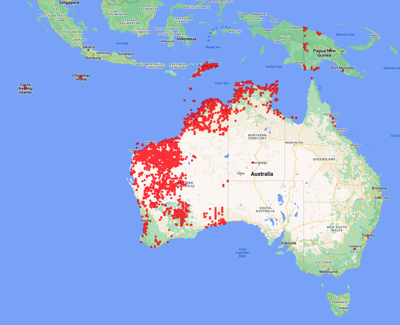 collecting locality map for Mitchell, A.A.