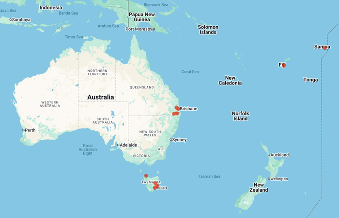 collecting locality map for 'Parham, J.W.'