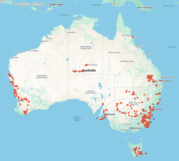 collecting locality Aust. map for 'Schmidt-Lebuhn, A.'