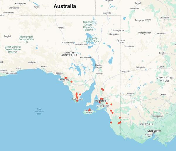 collecting locality map for 'Spafford, W.J.'